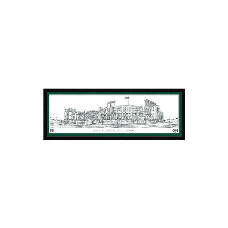Lambeau Field Line Art Panoramic Print, Black Framed, 13.75" H x 40.25" W x 0.38" D