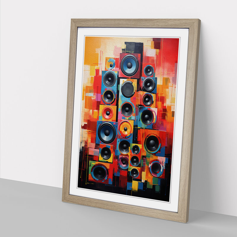 Speakers Modern - Single Picture Frame Print on Wood, 34cm H x 25cm W x 2cm D, Oak