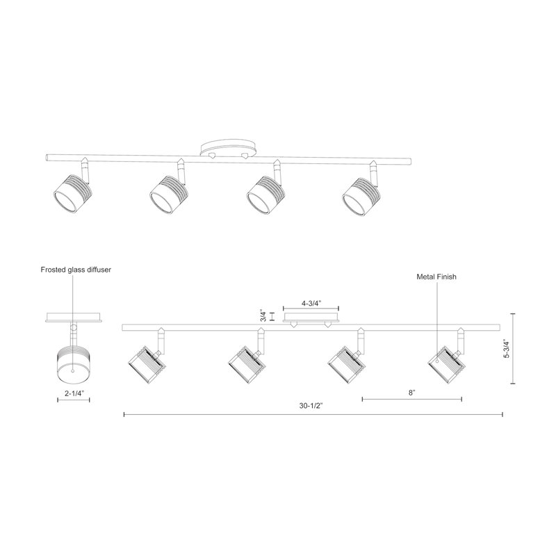 Lyra 30.5'' 4 -Light Fixed Track Track Kit with Dimmable and Adjustable Head, Black