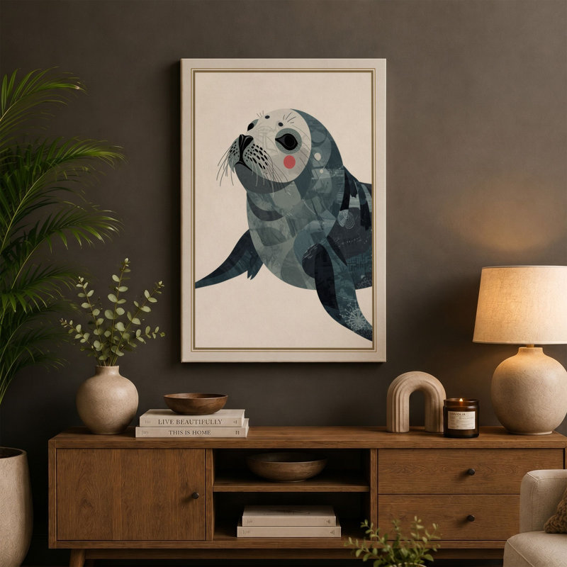 Seal at Rest Coastal - Wrapped Canvas, 24x16 - 61.0 x 40.6 cm, Teal Border