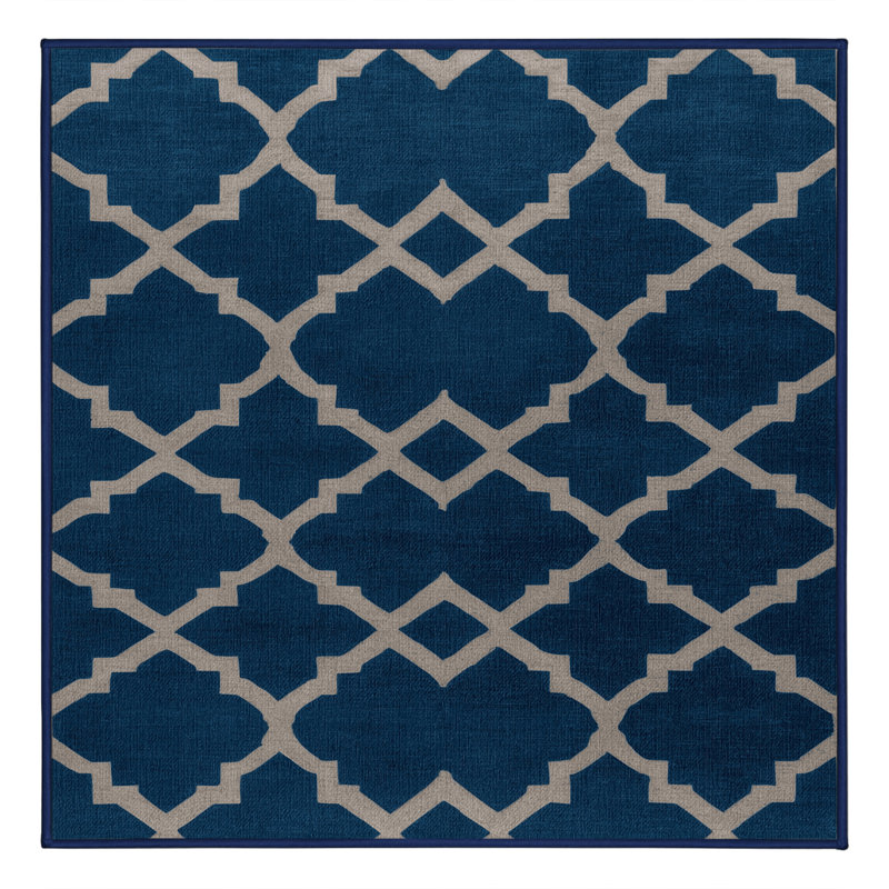 Machine Washable Trellis Blue Area Rug