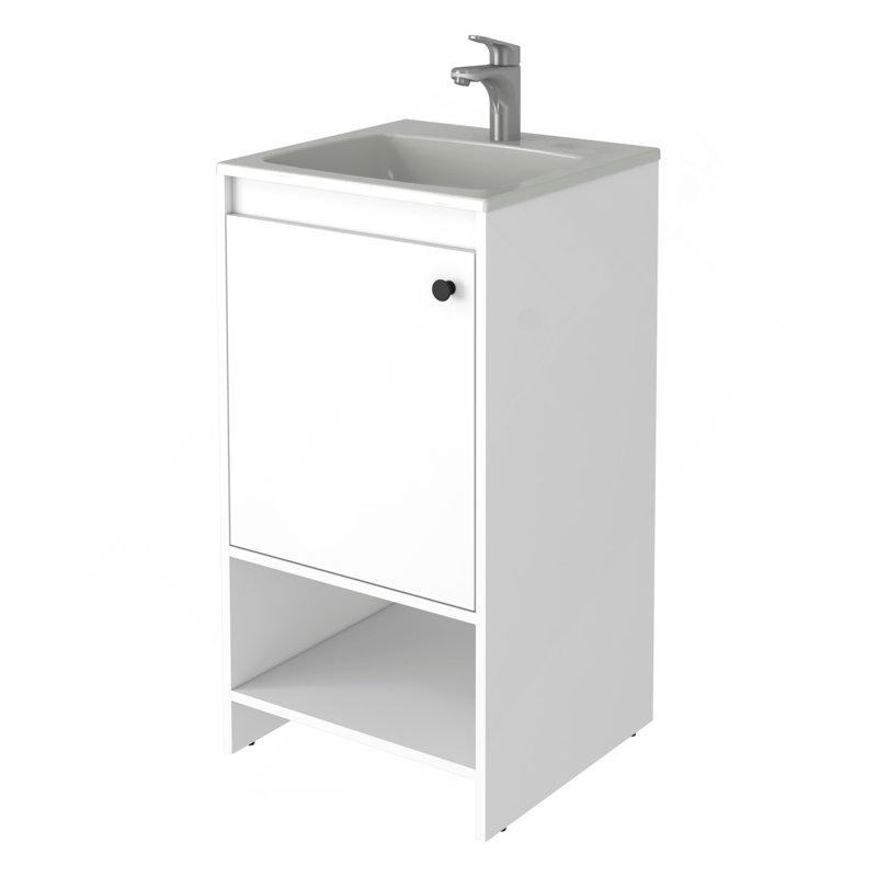 Meuble-lavabo autoportant Chariot, une tablette ouverte, Blanc