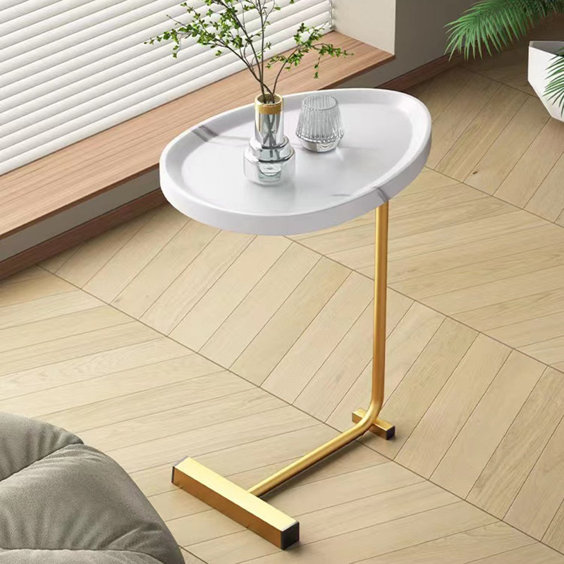 Modern Minimalist C-shaped Side Table, Gold/White