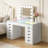 Large 59'' Makeup Vanity Set with LED Lighted Mirror HD Glass Top Built-in LED Light Strips Large 13 Drawers, Easy 3‑Piece Assembly