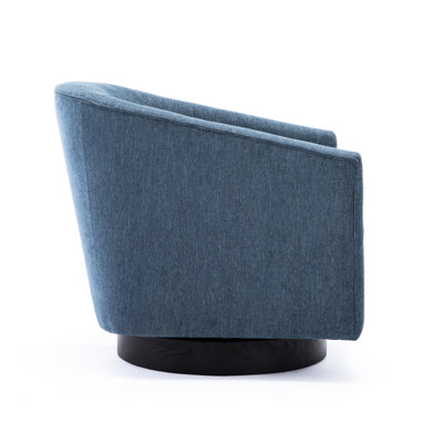 Fauteuil pivotant bleu avec base en bois - Dimensions du siège l 22,75 po x P 22,5 po, revêtement en tissu
