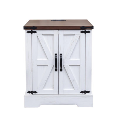 Living Room Table With Charging - Spacious Interior & Adjustable Shelf White And Dark Walnut End Slots Storage