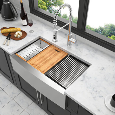 36 Farmhouse Sink Workstation - 36*22*10  Kitchen Sink Stainless Steel 16 Gauge Apron Front Kitchen Sink