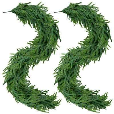  6Ft 2 Packs Christmas Garland Norfolk Pine Garland Real Touch Faux Greenery Cedar Garlands For Mantle,Table,Wall,Christmas Decorations Indoor Outdoor