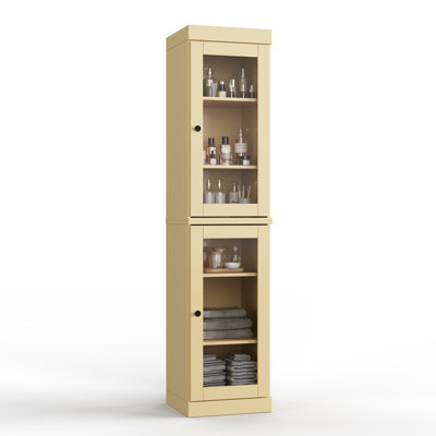 100% Solid Wood 16.5" Bathroom Cabinet with Clear Glass Doors and Adjustable Shelves