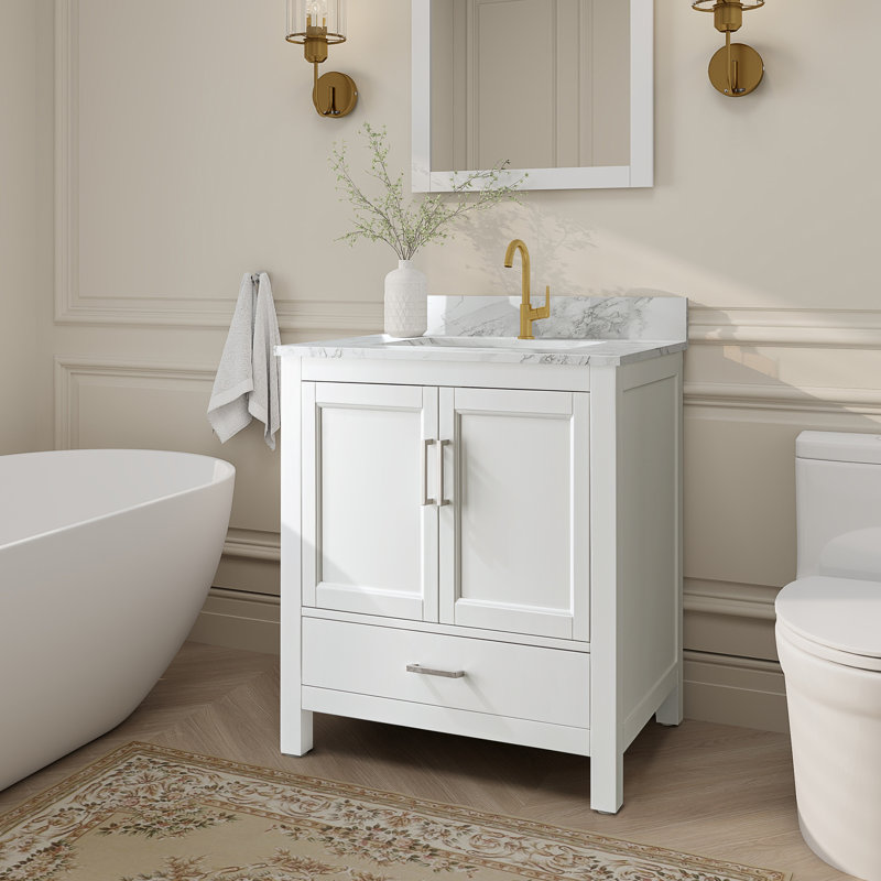 Meuble-lavabo simple 30 po avec plateau en granite blanc Riverford