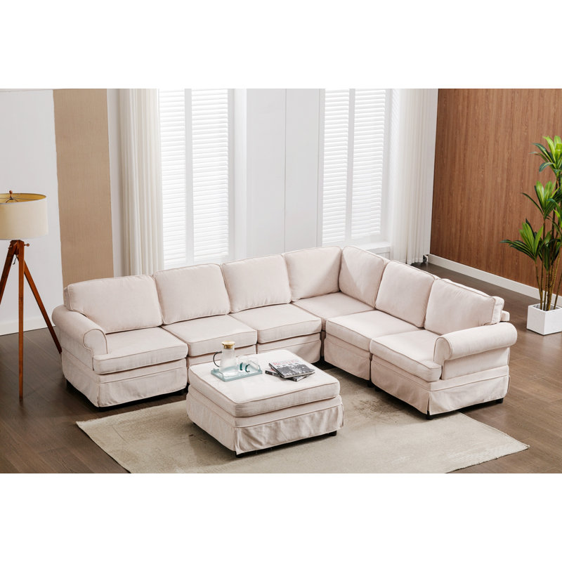 Upholstered Sectional, Beige Linen
