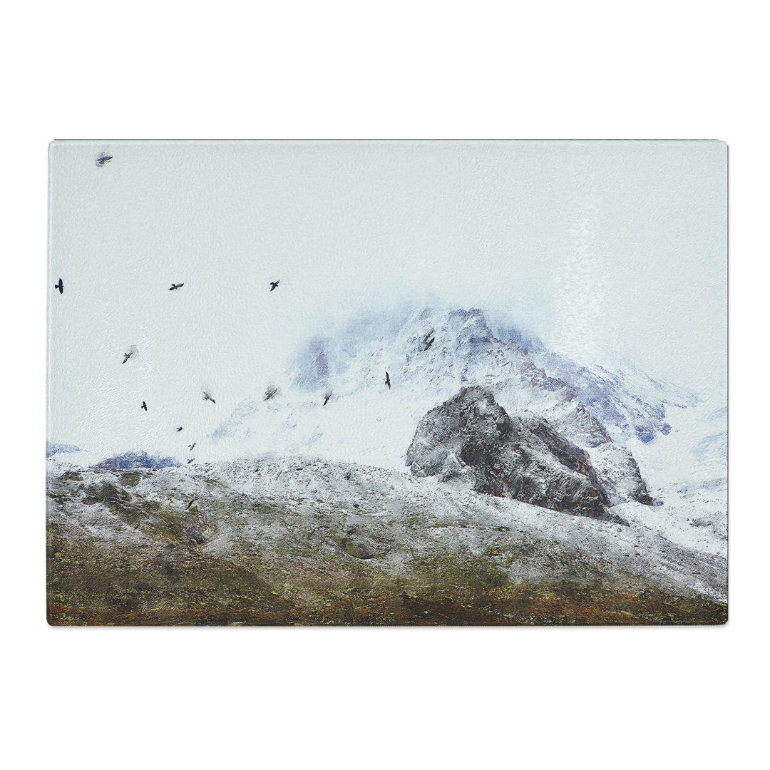 Tempered Glass the Swiss Alps with a Flock of Birds Chopping Board