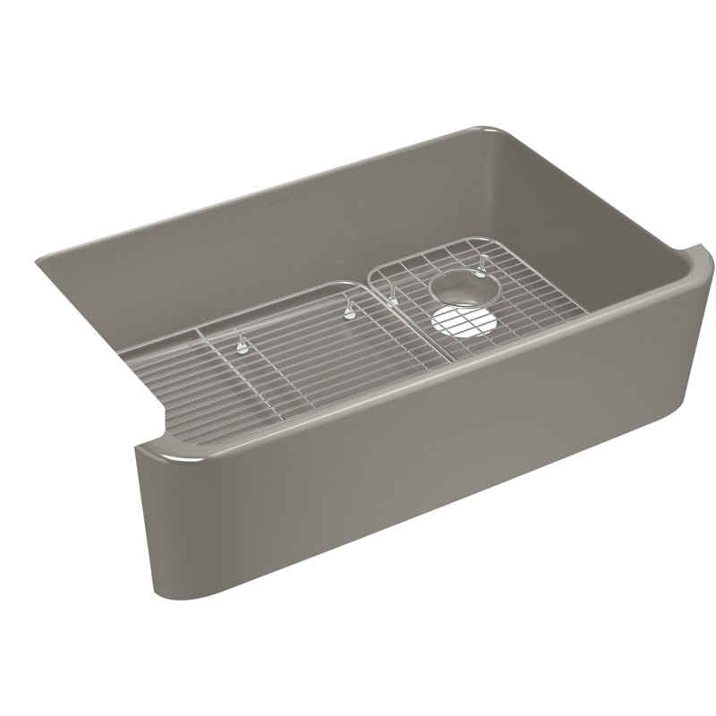 Ironridge 34" Undermount Single-Bowl Farmhouse Cast Iron Kitchen Sink with Apron Front, Cashmere