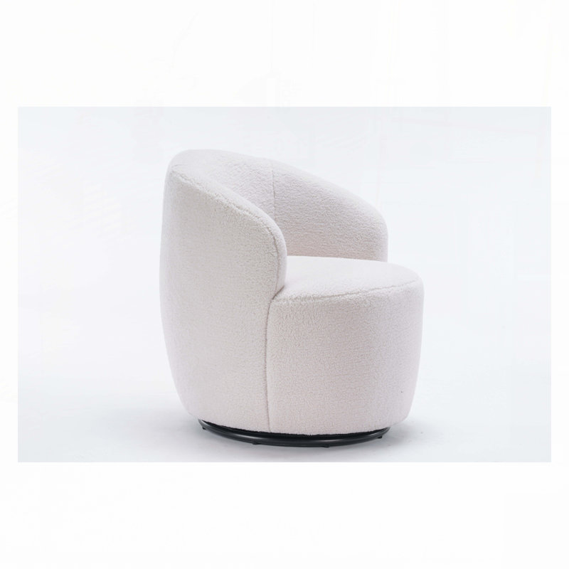 Swivel Barrel Chair, Ivory White Teddy Fabric