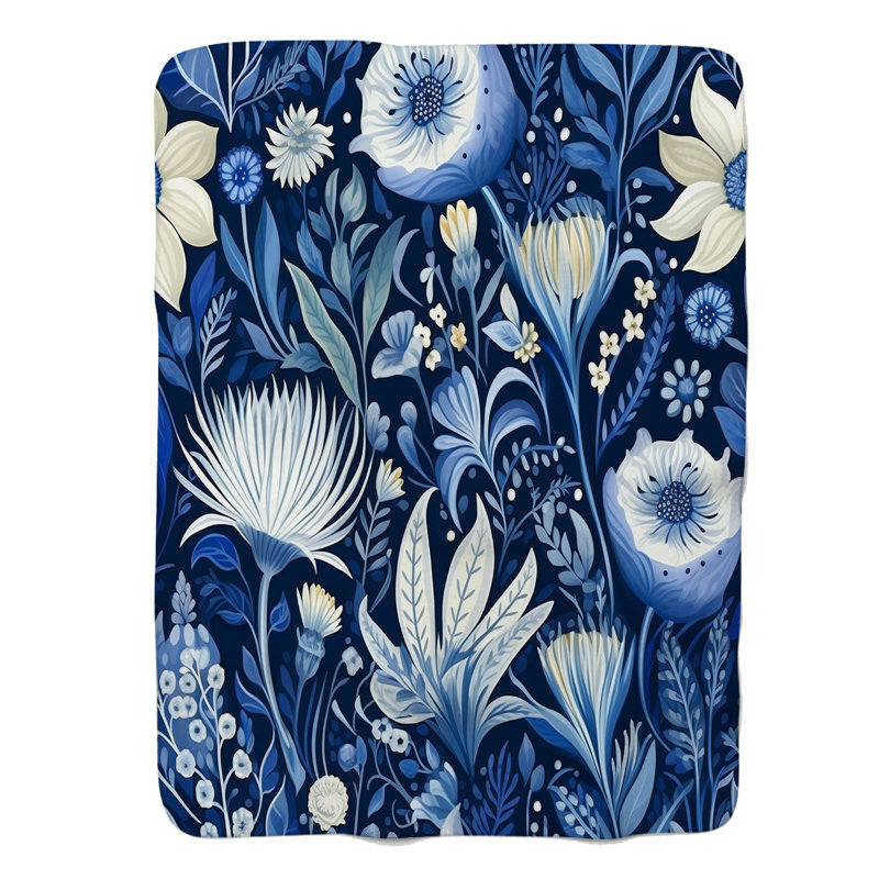 Blue Blooms - 1 pièce Sherpa Premium, Grand lit