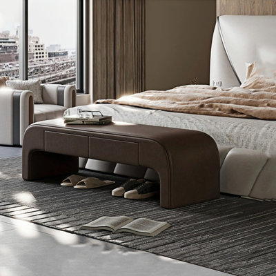 Banc de rangement rembourré en similicuir Haughbrook