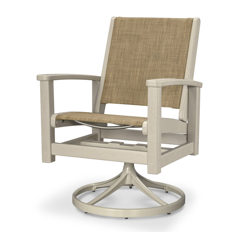 Chaise berçante pivotante POLYWOOD Coastal, Revolution® toile de jute dune, Blanc satiné / blanc
