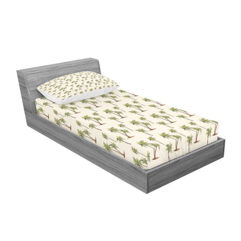 Drap-housse et coussin décoratif Ambesonne Hawaii crème cacao et kaki, Ensemble de draps pour lit simple + 3 pièces supp