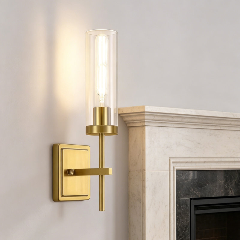 Metal Bathroom Wall Sconces Set Lighting with Clear Glass Shades, Gold