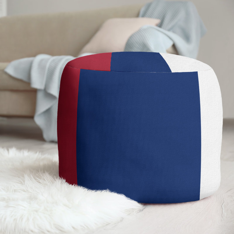 Upholstered Pouf, Red/Berry/White, Washington