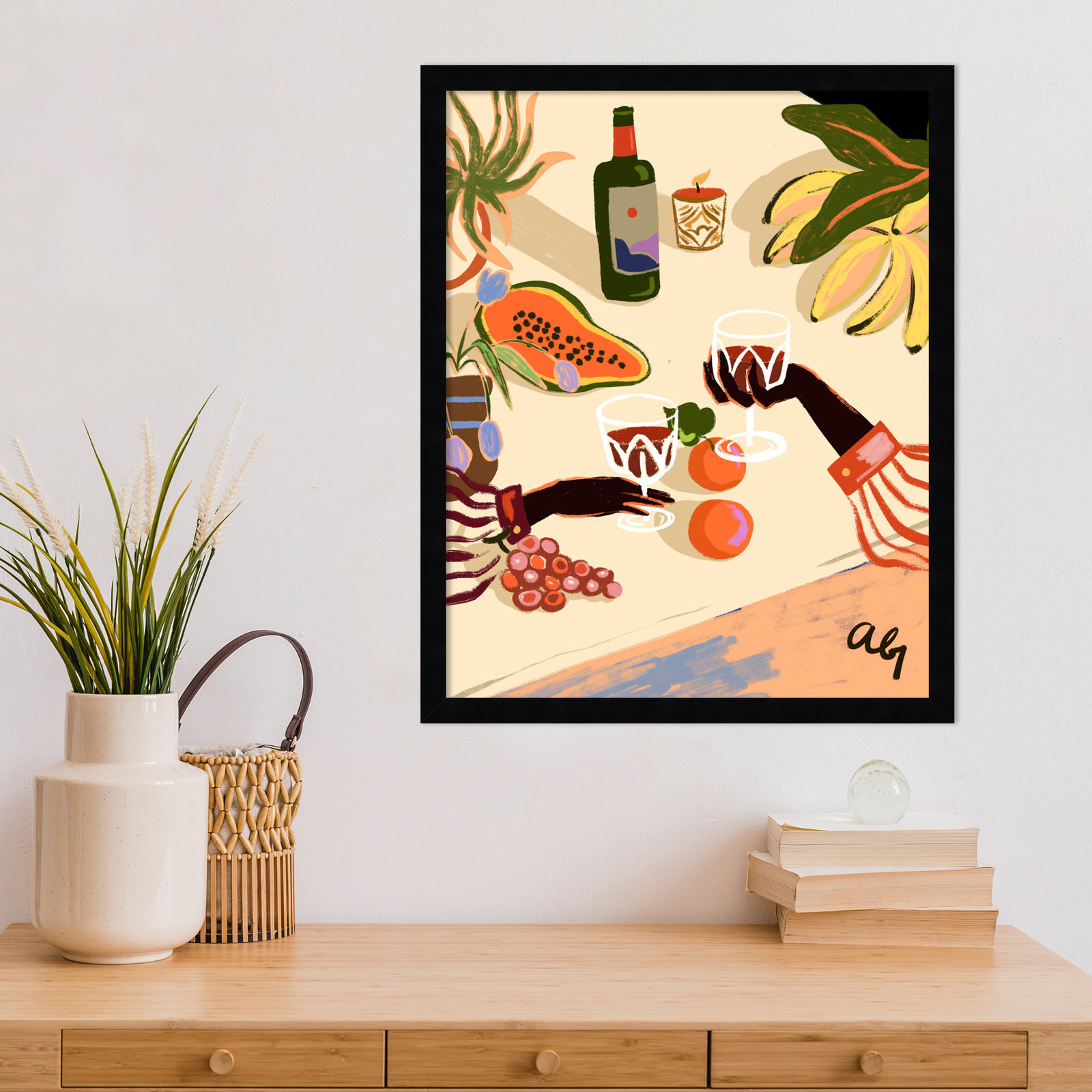 Cheers To You (Wine) by Arty Guava Wood Framed Wall Art Print, 21" H x 17" W, Black