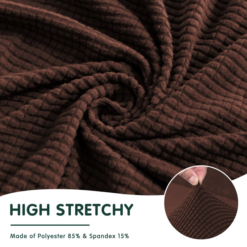 Jacquard Spandex Stretch Box Cushion Sofa Slipcover, Chocolate