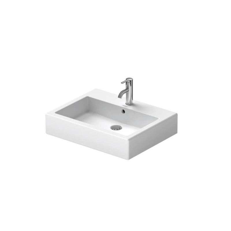 Vero Ceramic Rectangular Wall Mount Bathroom Sink with Overflow, Three Hole