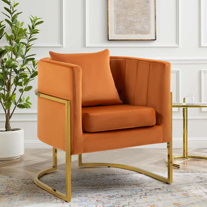 Fauteuil demi-tonneau en velours 28,25 po Marquet, Velours orange