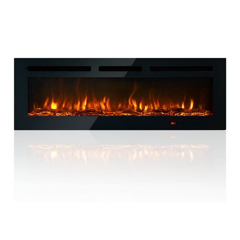 Electric Fireplace Recessed And Wall Mounted, Fireplace Heater With Touch Screen And Remote Control, Adjustable Flame Color, 750w/1500w