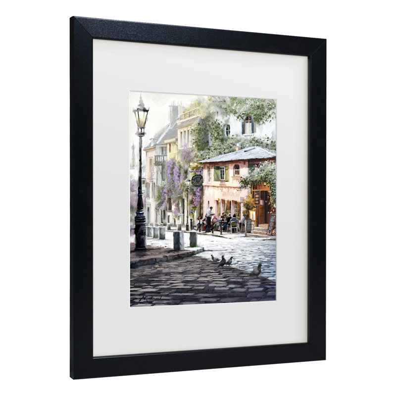 « soleil café »-reproduction de peinture à l’acrylique, Cadre noir, H 14 po x l 11 po x p 0,5 po