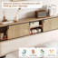 Lit plateforme double en bois avec tête de lit en rotin et armoire de rangement, 2 portes coulissantes, lattes silencieuses - aucun sommier requis, base de lit Boho-673713058