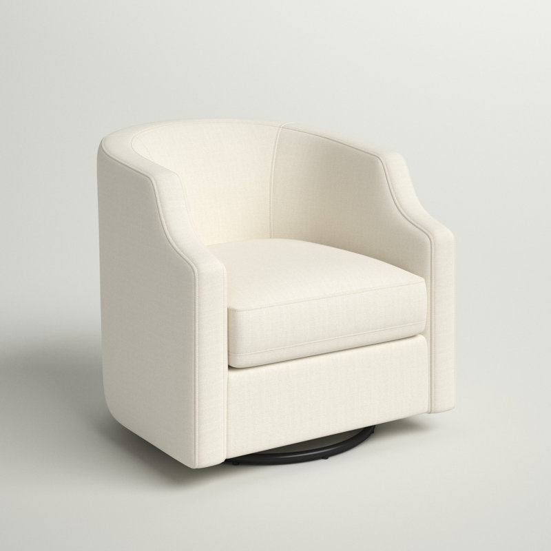 Debbie Polyester Swivel Barrel Chair, Natural 100% Polyester