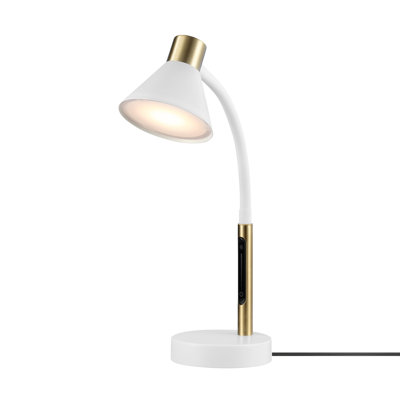15" LED Integrated Desk Lamp, Matte Brass Accent, Adjustable Silicone Gooseneck, Dimmable, 3 Color Changing Temperatures, 7.5 Watts, 90 CRI, 400 Lumens