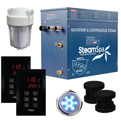 Steamspa Royal Series 10.5 KW Quickstart Stainless Steel Acu-Steam Bath Generator Package - Matte Black Finish