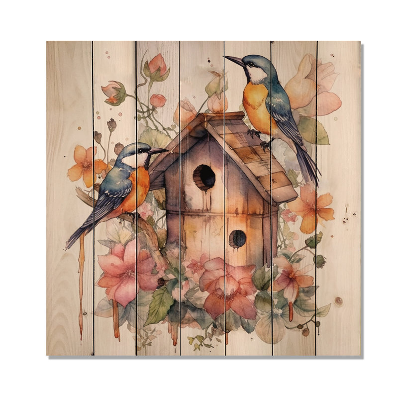 Corneille, oiseaux sur un nichoir sur bois naturel, H 30 po x l 30 po x P 0,78 po