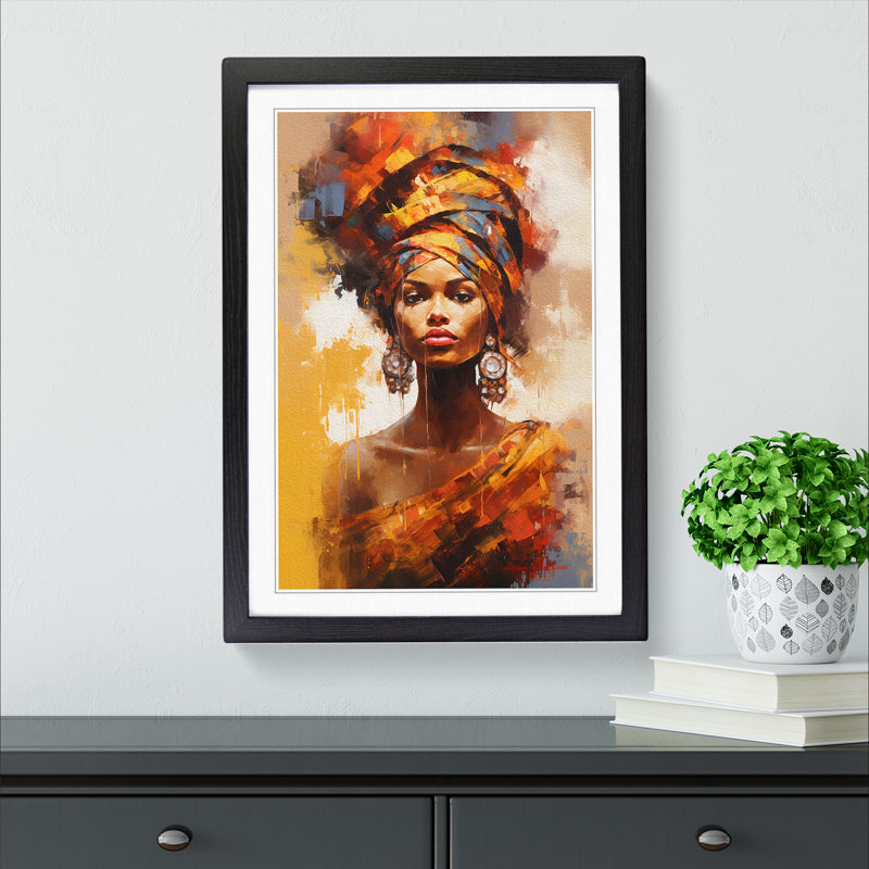 XYZ-FRM-V1223-1775 African Woman Impressionism No.2 - Single Picture Frame Print on Wood, 46cm H x 34cm W x 2cm D, Black 