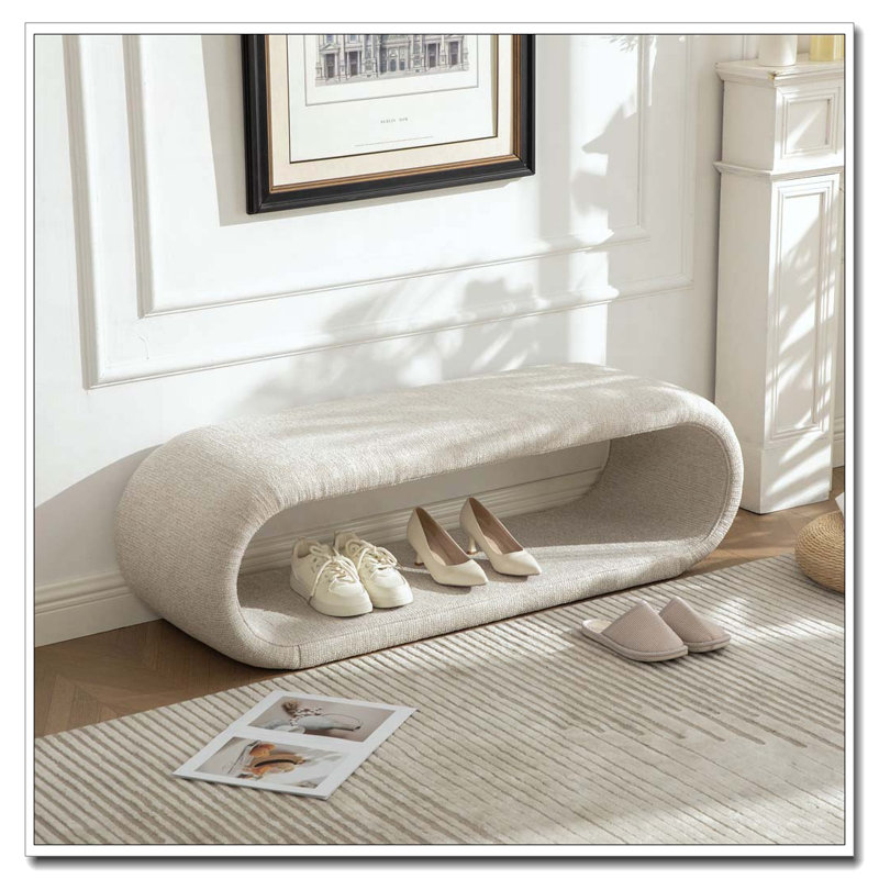52.17"Wide Chenille Upholstered Bench, Wheat