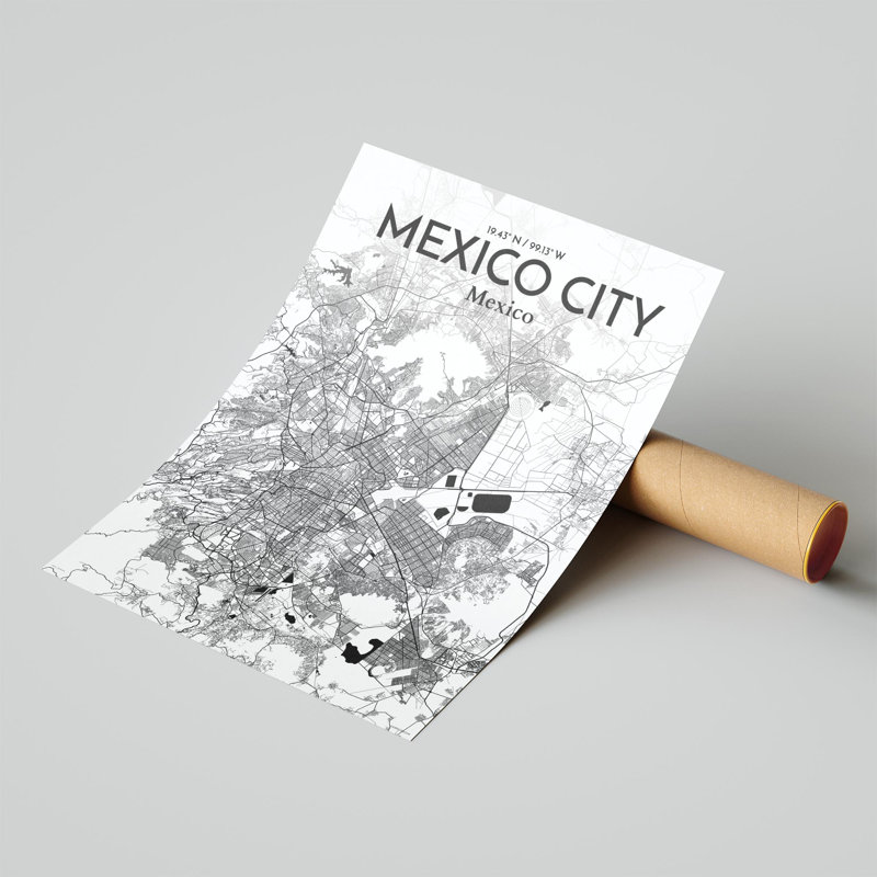 «Mexico City Map», impression, Noir / blanc, H 24 po x l 18 po