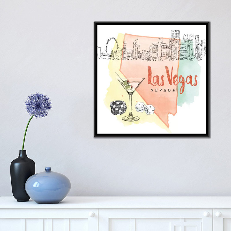 Impression sur toile tendue, "US Cities Series: Las Vegas, Nevada (Martini, Dice & Chips)", H 18 po x l 18 po x P 1,5 po