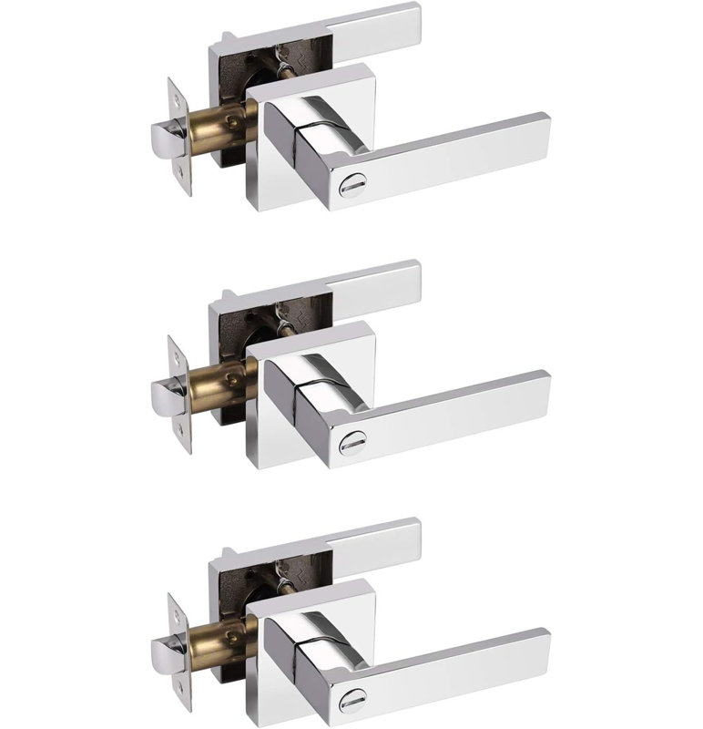 Door Lever with Square Rosette Heavy Duty Solid Levers, Black, Privacy (Bed & Bath)
