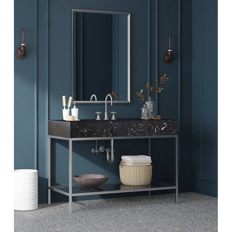 48'' Black Marble Single Bathroom Vanity with Chrome Base