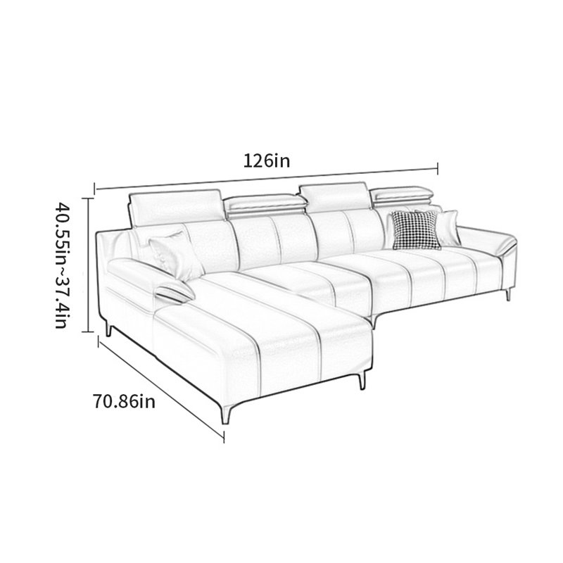 Canapé luxueux simple de style américain, H 40,55 po x l 126 po x P 70,86 po