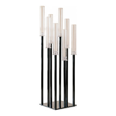 Splendor 65 Inch Black Nine Arm Candelabra with Glass Hurricanes