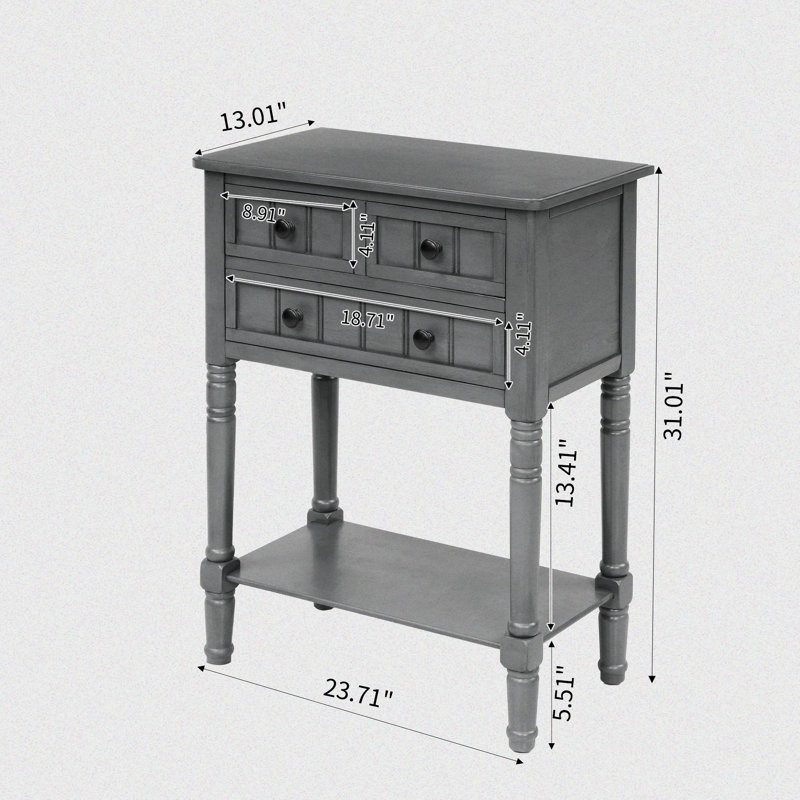 Fahari 23.72'' Compact Freestanding Wooden Console Table with 3 Drawers and a Bottom Shelf, Navy