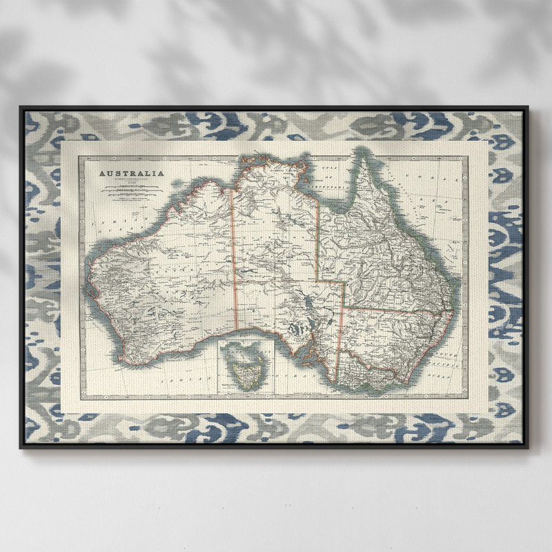 Carte frontalière de l'Australie, H 25 po x l 37 po x P 2 po, Noir