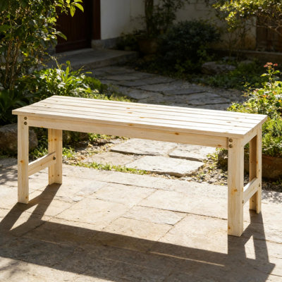 Banc d'extérieur en bois, sans dossier pour porche avant, deux places, pin, ardoise 16,5 po de largeur, siège de véranda capacité 440 lb, débit d'eau, L 47,2 po