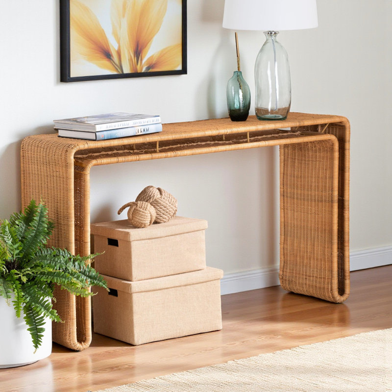 Console légère Karine en rotin tissé de style bohémien, H 30,28 po x l 51,83 po x P 14,62 po