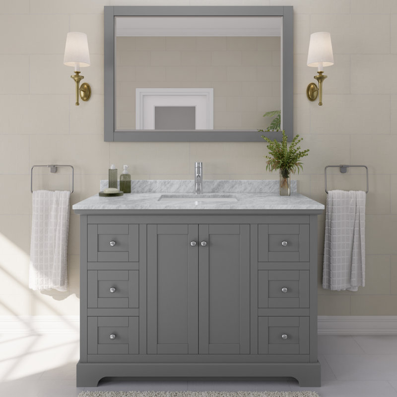 Ensemble de meuble-lavabo simple 48 po avec miroir Avery, Gris foncé, Chrome poli