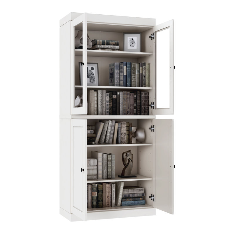 Vereniz Palace Imports 100% Solid Wood 6-Shelf Bookcase, Raised Panel & Clear Glass Doors, Adjustable Shelves, 32" Wide, 71.5" Tall
