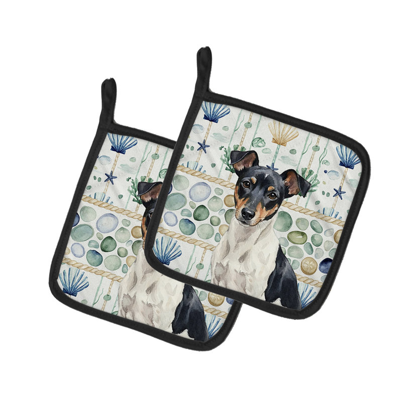 Paire de poignées en verre noir et blanc Rat Terrier